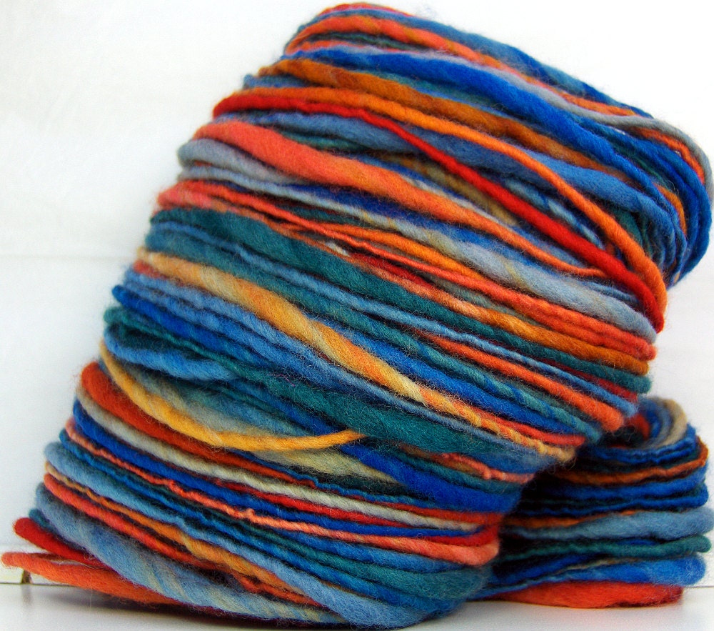 HandSpun Yarn  Polwarth wool single ply Trickster 101 yards thicknthin yarn