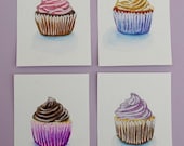 ACEO Lot 4 Original Mini Watercolor Painting - Cupcakes