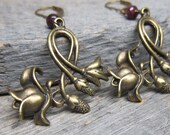 Spring Shadehouse Earrings ... Antique Brass Wild Flowers with Ruby