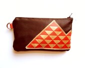 Phone Pouch in Black Recycled Leather with Triangles