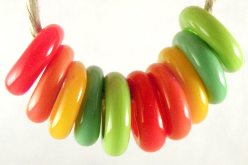 Charm Bracelet Big Hole Handmade Artisan Lampwork Glass Spacer Beads - Fruit Salad (Set of 10) SRA