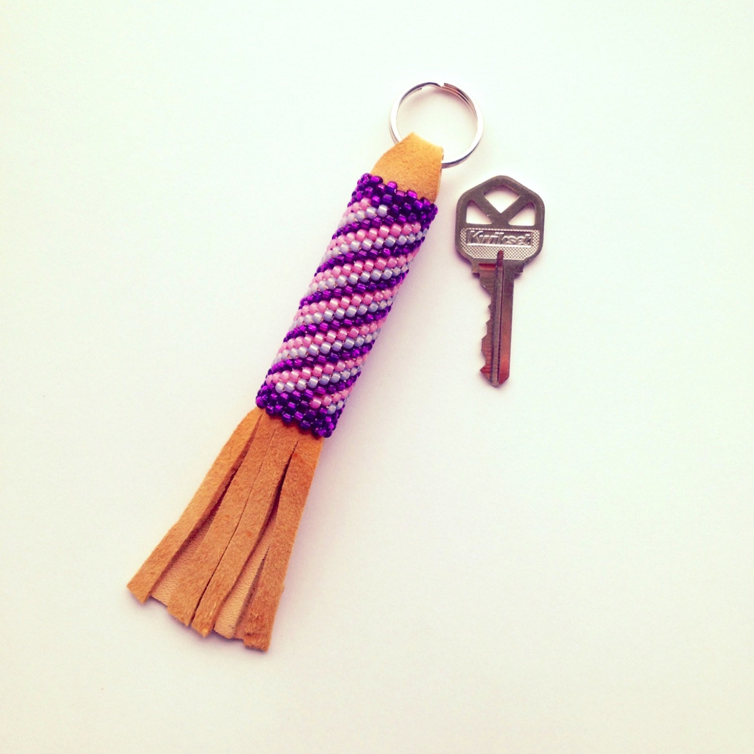 Beaded Leather Keychain
