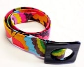 Women's Fabric Belt - Assorted Color Flowers with Grey Background