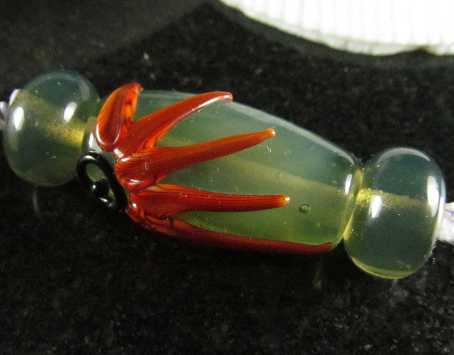 Red flower pressed bicone lampwork bead set