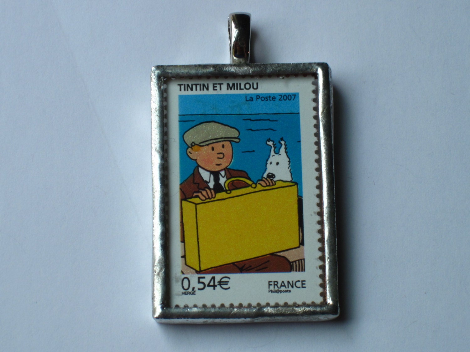 Postage Stamp Pendant - Tintin - Tintin and Snowy