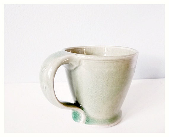 Green mug large ceramic cup - handmade pottery cozy and rustic