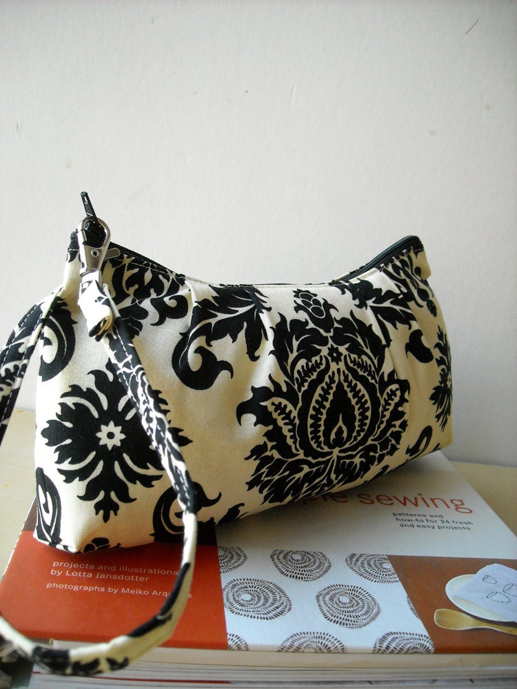 Dandy Damask in Black - Zipper Pouch with Clip