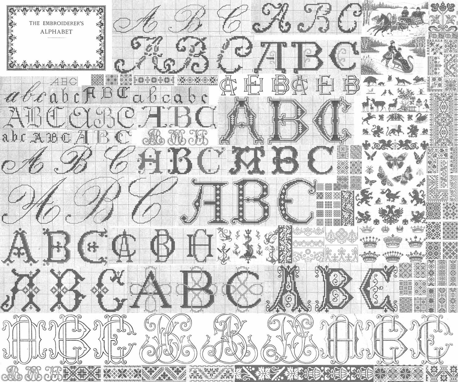 c1900 DMC Embroidery Book Patterns Bead Cross Stitch Dilmont Embroiderer's Alphabets DIY Hand Embroidered