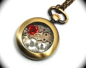 Steampunk Pocket Watch Necklace with Rose Petite in Brass by Nouveau Motley