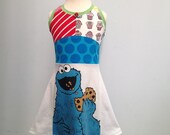 Upcycled Girl's Dress Handmade Dress Repurposed Pieced Tunic Cookiemonster Size 4T /5T (European size 110/116)