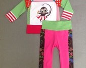 Upcycled baby girls T-shirt and trousers set size 4 up to 12 months