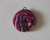 Marbled Purples Pendant or Focal Round with Flower