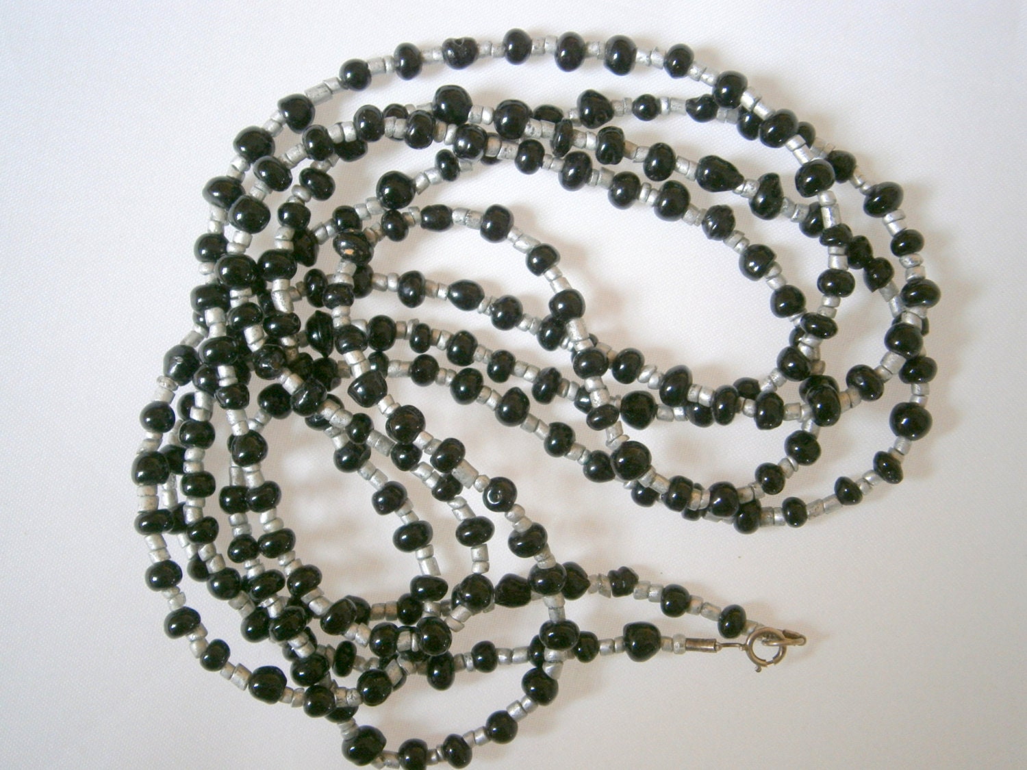 Sale Beads Black and Silvertone 56 inches, DIY Jewelry Design, Beads