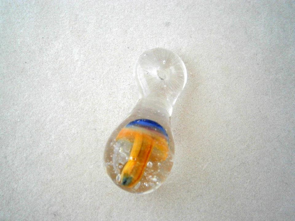 Glass Mushroom Bead Pendant, Borosilicate Clear Glass Pendant, Jewelry Supplies, OOAK
