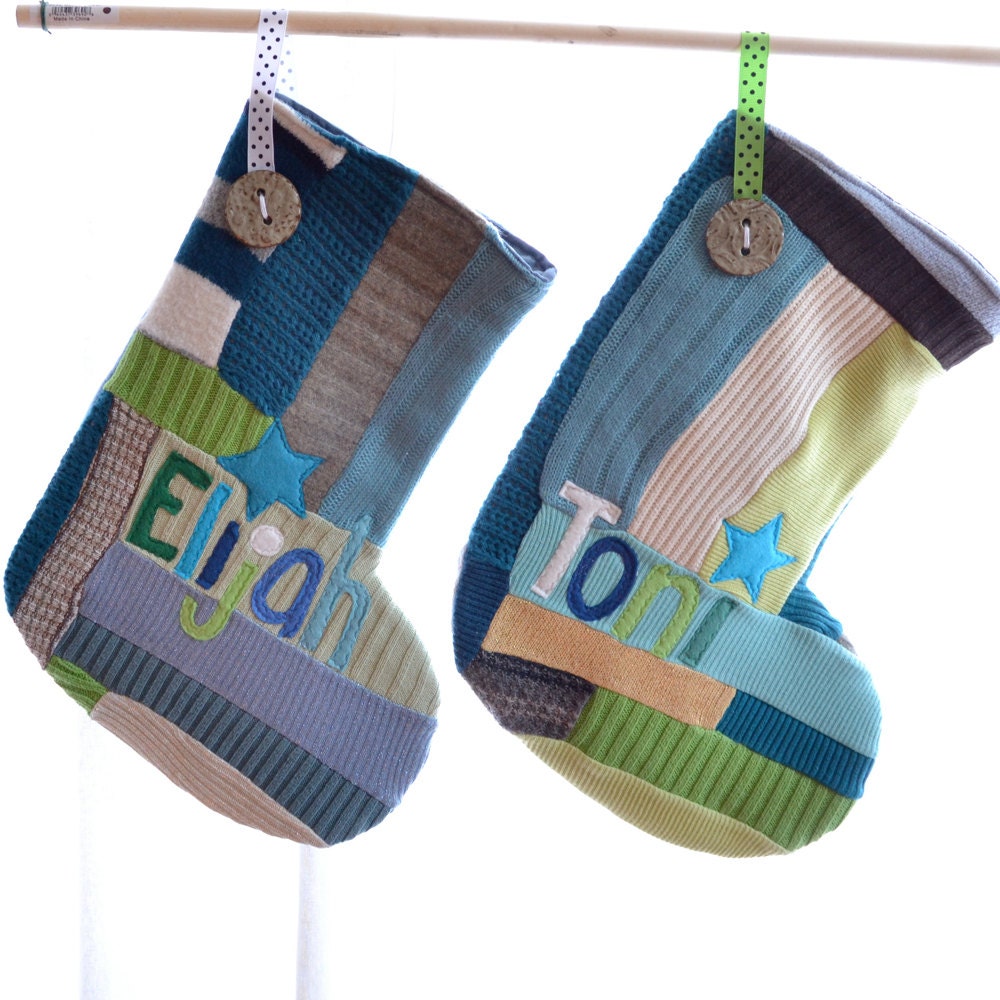 Christmas Stocking - Seaside Colors - Personalized - TWO