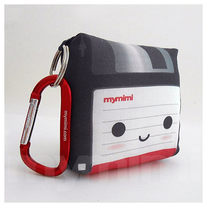 Toy Keychain, Stuffed Toy, Kawaii Print, Carabiner - Black Floppy Disk - Ships June 1st, 2013