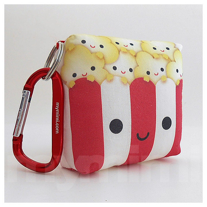 Toy Keychain, Stuffed Toy, Kawaii Print, Carabiner - Yummy Popcorn