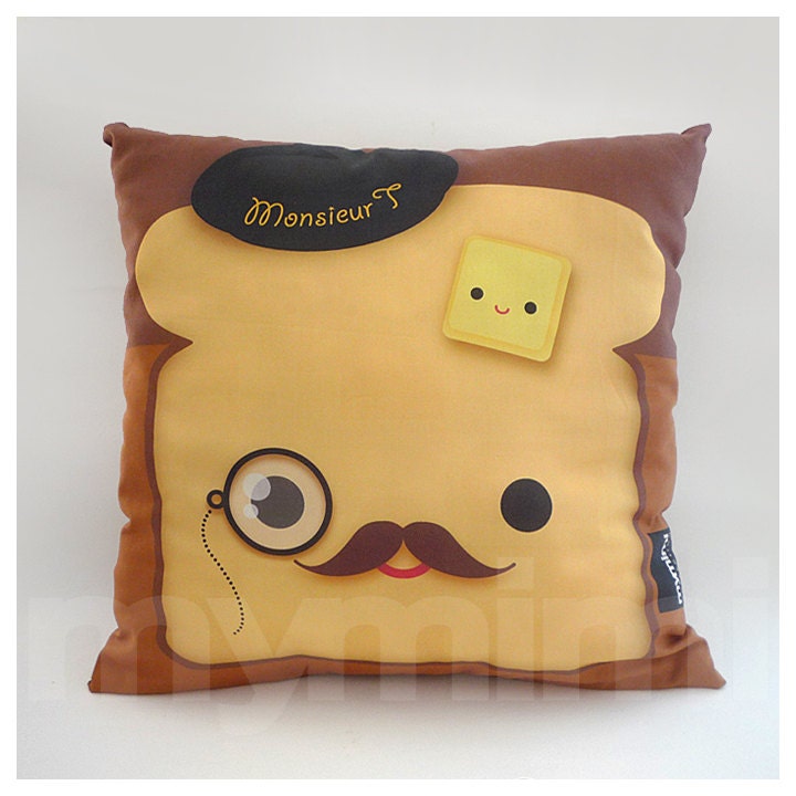 Decorative Pillow, Deluxe Pillow, Throw Pillow, Kawaii Print, Toy Pillow - Monocle Toast