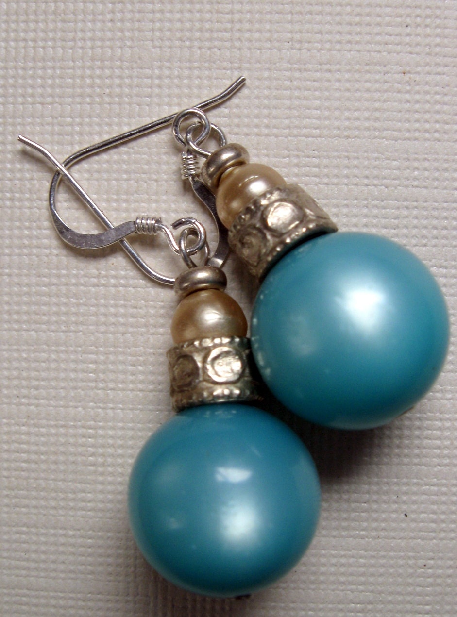 artsy earrings SURF vintage lucite moonglow beads & pearls sterling silver earwires Spring colors