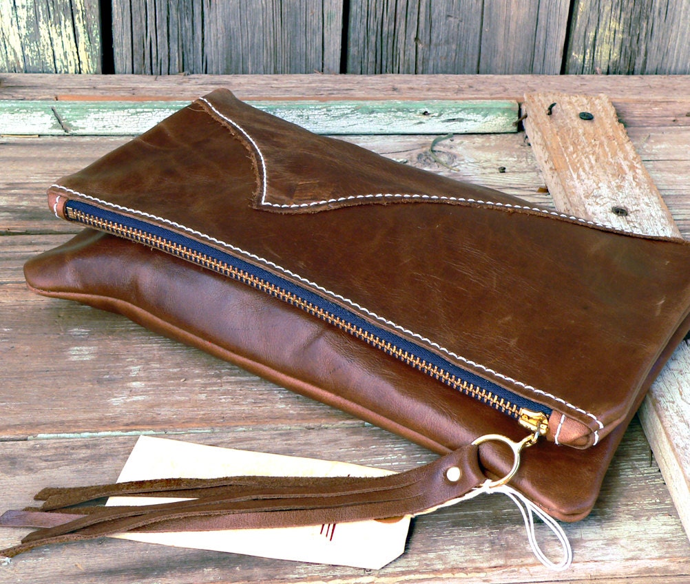 Leather Fold Over Clutch Rustic brown Women's Spring Fashion