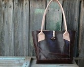Hand sewn leather Tote Bag Hand stitched leather tote mother's day