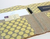 NEW Polka Dots Spring 2013 Organizer for Stationary, Travel Documents, Passports, Coupons- In Touch Clutch (tm) in Gray and Yellow Dots