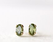 14k gold peridot oval studs, post earrings