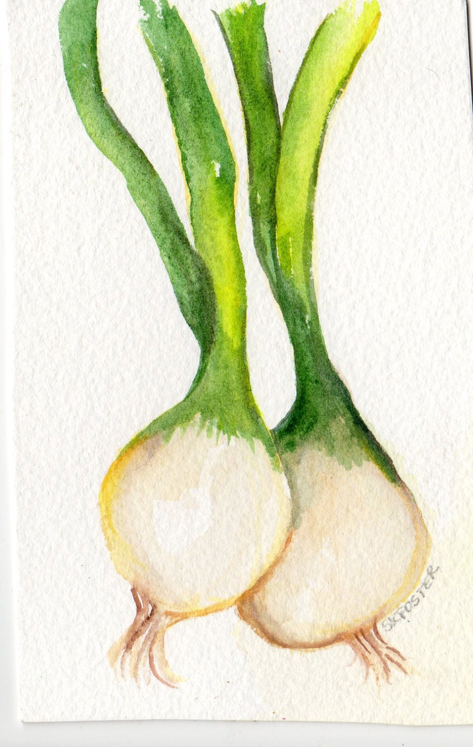 Original Spring Onions  Painting watercolor Vegetable Series, 4 x 6