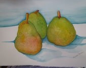 Fresh Modern Pears Original Watercolor 3 Pears Still Life original painting