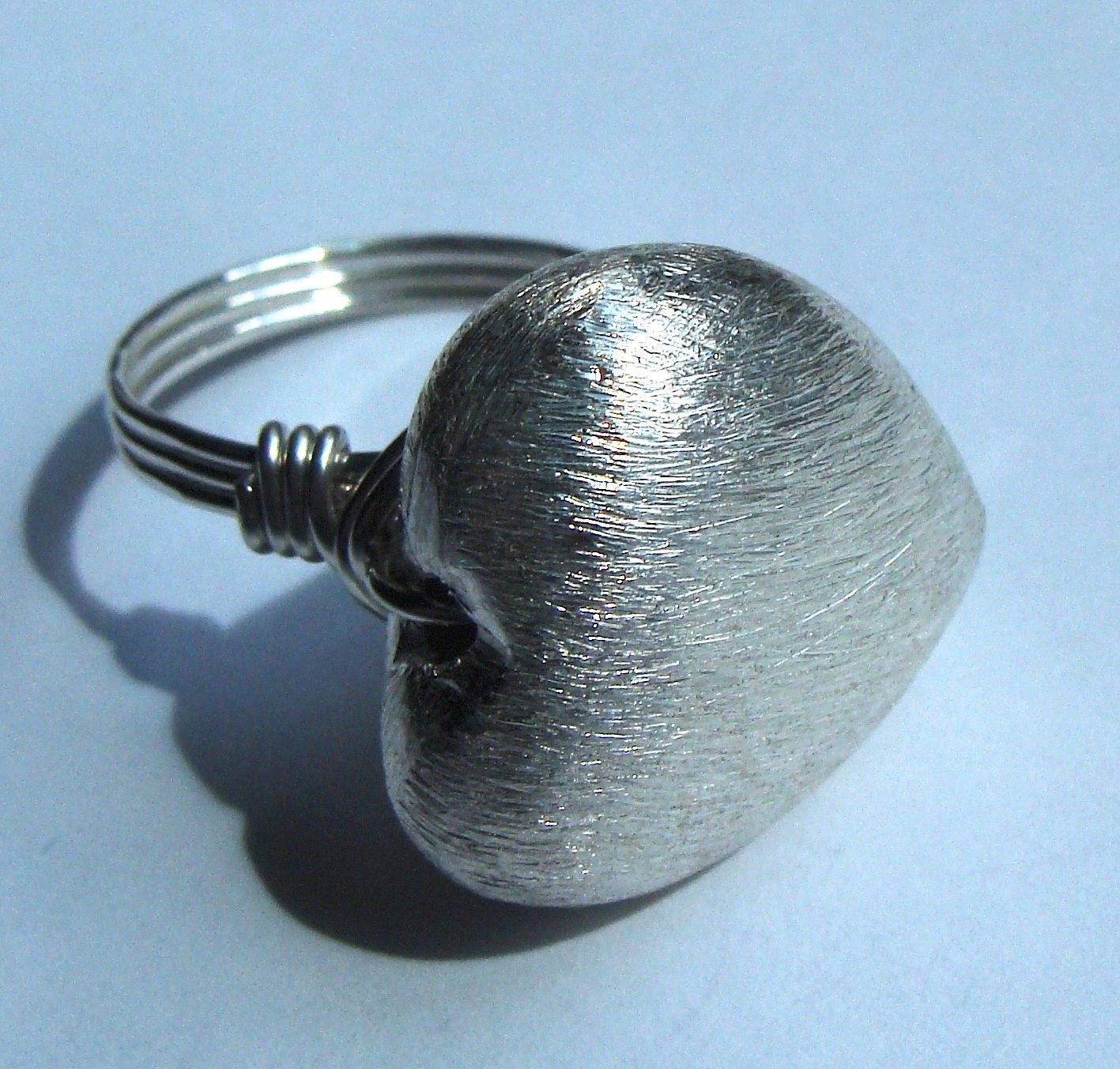 Sideways Heart Sterling Silver Brushed Satin Finish Ring Wire Wrapped in Sterling Silver Metal Heart Ring