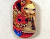 Shimmering Pink Dragon and Pink Lightning Dogtag Necklace from Jasmine Becket-Griffith Art butterfly fairies