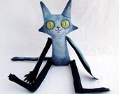 Art Doll- Blue Cat - Original Painting on cotton with jointed limbs