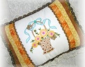 Autumn Pillow Floral Hand Embroidered Cottage Chic Decor