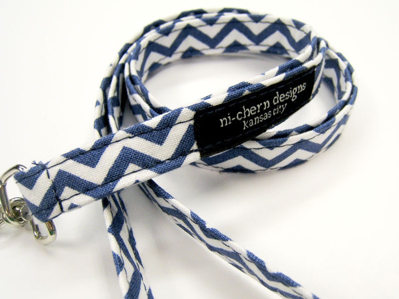 Blue White Chevron Zig Zag Long Lanyard Fabric