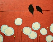 Portland - Original 15x15 Painting - Birds on Wire over Red