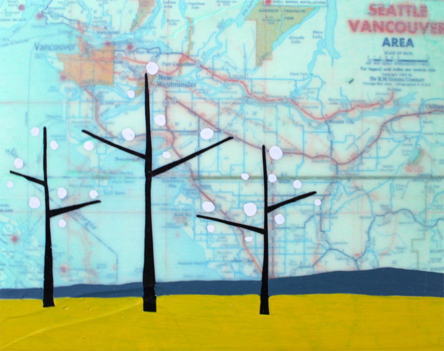 Vancouver- Original Map Painting 7" x 8" - Pretty Tree Art