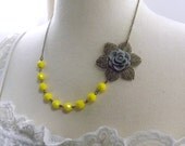 Yellow and Gray Flower Bridesmaids Wedding Necklace