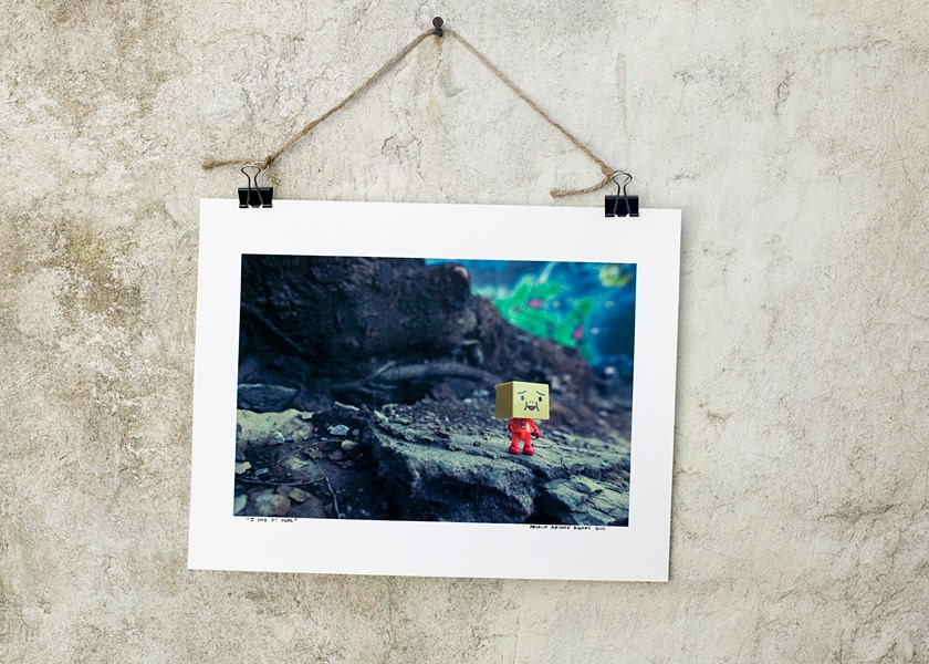 I LIKE it HERE - happy, toy, robot, graffiti, toy photography, wall decor, decor, office, nerd, love, explore