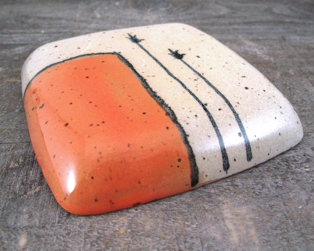 Tulips and Orange Wall Pillow - Home Decor - Wall Art - Tile Plaque Ceramic Pottery - Handmade Painting