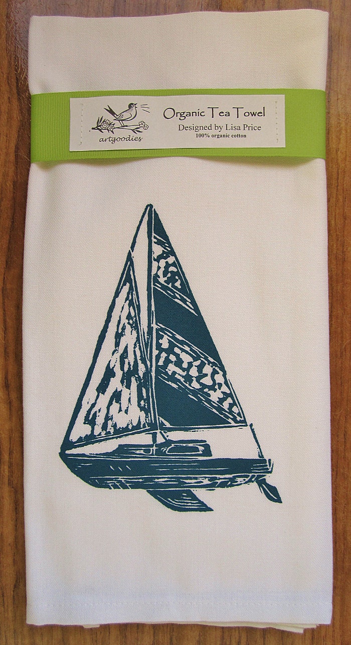 ORGANIC sailboat tea towel block print design