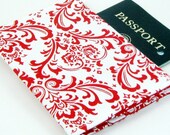 Passport Cover Fabric - Red & White Damask - Travel Wallet Passport Wallet