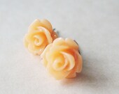 Peach Flower Earrings - Rose Stud Earrings