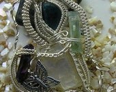 Butterfly Moonstone, Apatite, Tourmaline & Silver Wire Wrapped Pendant