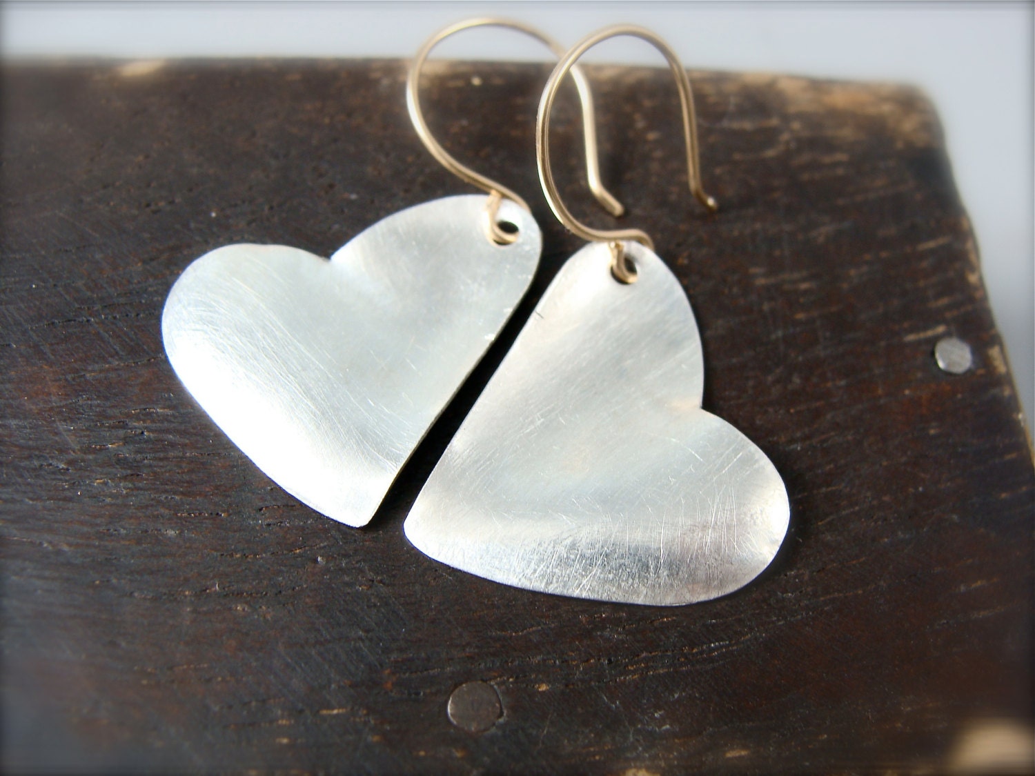 sweet hearts ... hand formed mixed metal earrings