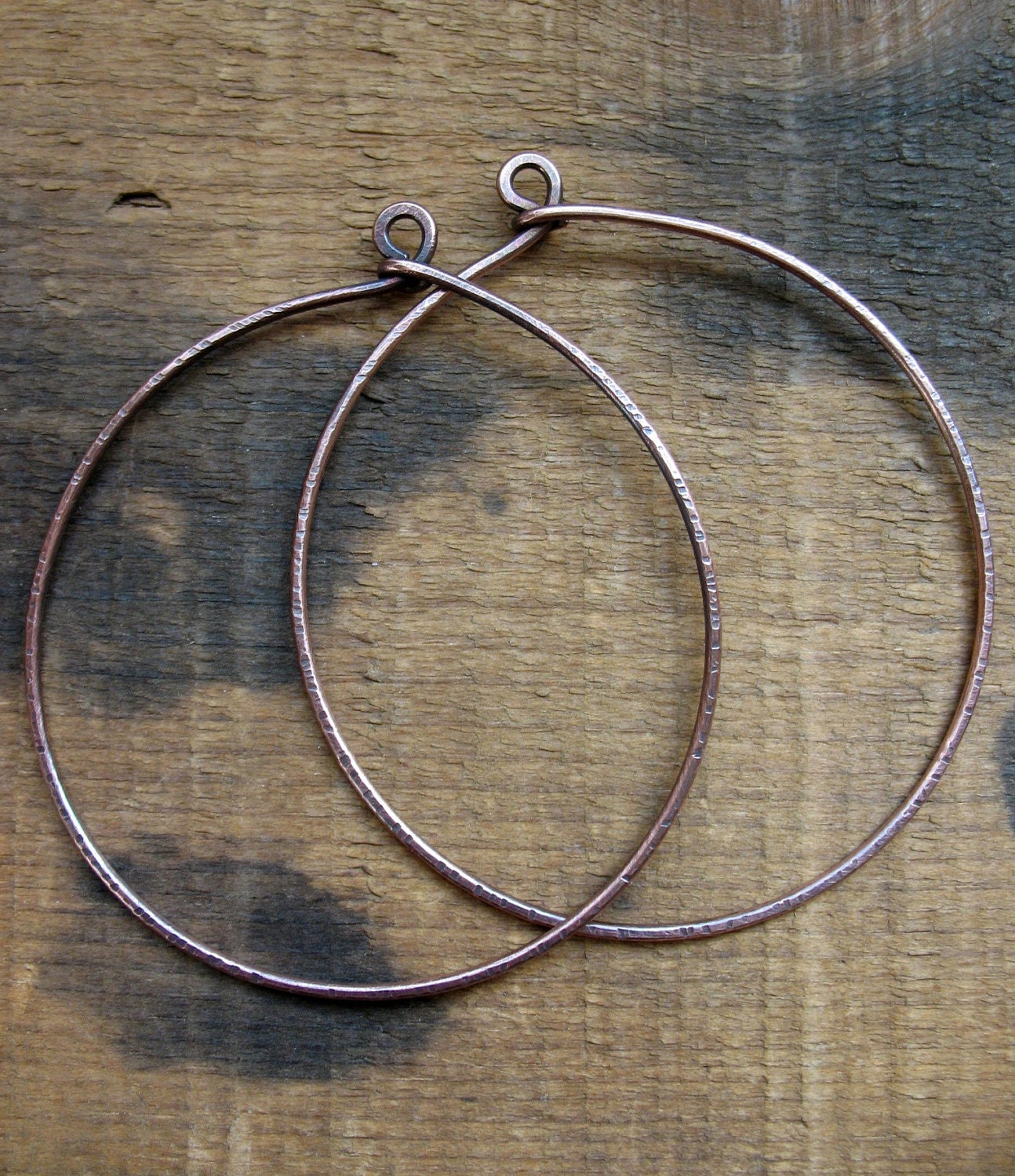Antique Copper Jumbo Hoop Frames - 1 pr - Hammered Artisan Copper Components
