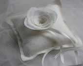 Linen Ring Pillow  -  Wedding Ring Pillow - Ring bearer pillow - Rustic - Ivory RIng pillow MADE TO ORDER