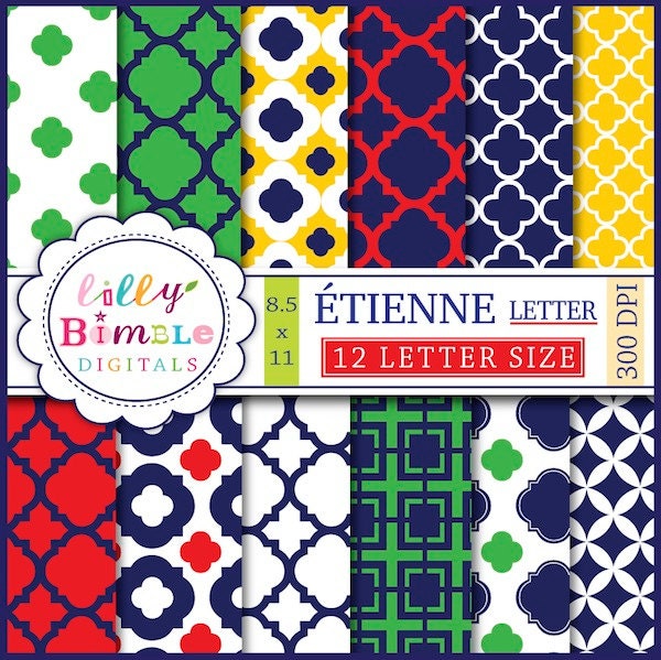 Letter size (8.5x11) printable quatrefoil, lattice ETIENNE digital scrapbook papers Instant Download Il_570xn