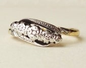 Antique Art Deco Diamond Eternity Ring, Platinum and 18k Gold Five Diamond Engagement Ring Approx Size US 5.5