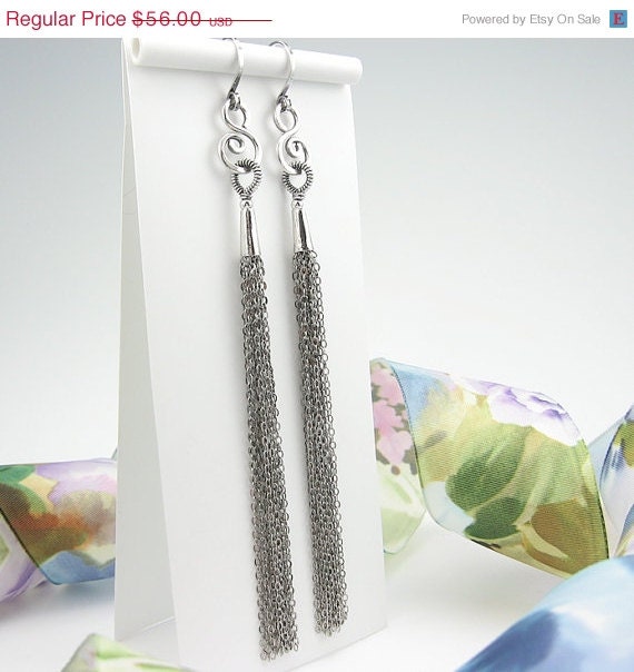 SALE Sterling, Tassel Earrings, Silver Chain Shoulder Dusters