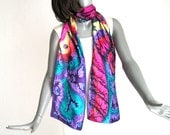 Rainbow Unique Silk Scarf 100% Silk Habotai Multicolor One of a Kind Hand Painted, Jossiani
